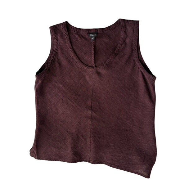 Eileen Fisher Sleeveless Linen Blend Top Women's Size Medium Eggplant Textured - Picture 8 of 14